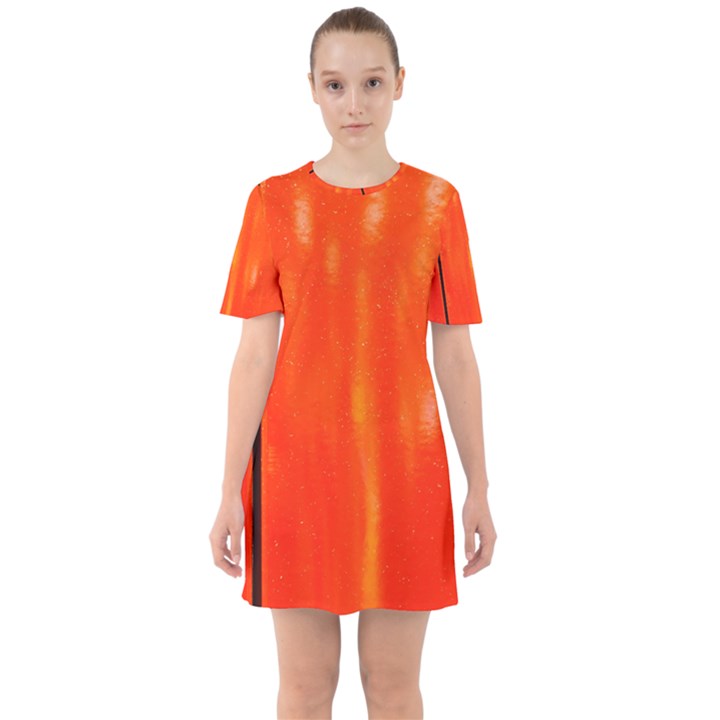 Abstract Orange Sixties Short Sleeve Mini Dress