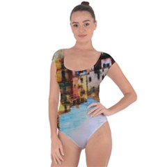 Architecture Art Blue Short Sleeve Leotard  by Modern2018