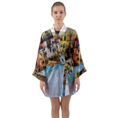 Architecture Art Blue Long Sleeve Kimono Robe by Modern2018