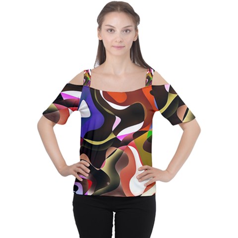 Abstract Full Colour Background Cutout Shoulder Tee by Modern2018