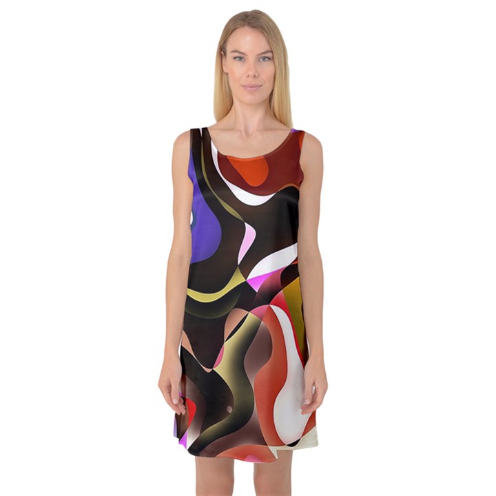 Abstract Full Colour Background Sleeveless Satin Nightdress