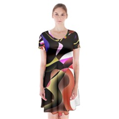 Abstract Full Colour Background Short Sleeve V-neck Flare Dress by Modern2018