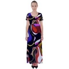 Abstract Full Colour Background High Waist Short Sleeve Maxi Dress by Modern2018