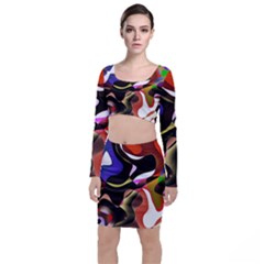 Abstract Full Colour Background Long Sleeve Crop Top & Bodycon Skirt Set by Modern2018