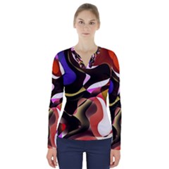 Abstract Full Colour Background V-neck Long Sleeve Top by Modern2018