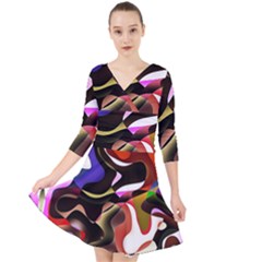 Abstract Full Colour Background Quarter Sleeve Front Wrap Dress by Modern2018