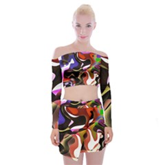 Abstract Full Colour Background Off Shoulder Top With Mini Skirt Set by Modern2018