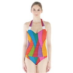 Abstract Background Colrful Halter Swimsuit by Modern2018