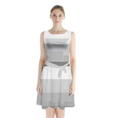 Elegant Shades Of Gray Stripes Pattern Striped Sleeveless Waist Tie Chiffon Dress by yoursparklingshop