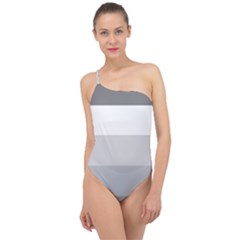 Elegant Shades Of Gray Stripes Pattern Striped Classic One Shoulder Swimsuit by yoursparklingshop