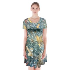 Colorful Abstract Texture  Short Sleeve V-neck Flare Dress by dflcprints