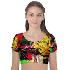 Spooky Attick 11 Velvet Short Sleeve Crop Top  by bestdesignintheworld