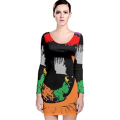 Eyes Makeup Human Drawing Color Long Sleeve Velvet Bodycon Dress by Simbadda