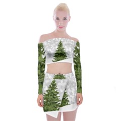 Christmas Xmas Tree Bokeh Off Shoulder Top With Mini Skirt Set by Simbadda