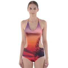 Italy Sunrise Sky Clouds Beautiful Cut-out One Piece Swimsuit by Simbadda