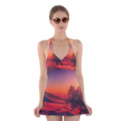 Italy Sunrise Sky Clouds Beautiful Halter Dress Swimsuit  by Simbadda