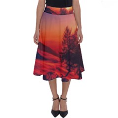 Italy Sunrise Sky Clouds Beautiful Perfect Length Midi Skirt by Simbadda