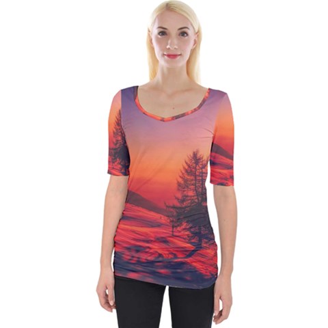 Italy Sunrise Sky Clouds Beautiful Wide Neckline Tee by Simbadda