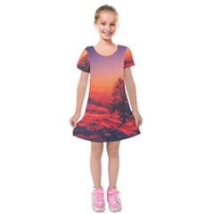 Italy Sunrise Sky Clouds Beautiful Kids  Short Sleeve Velvet Dress by Simbadda