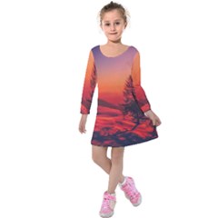 Italy Sunrise Sky Clouds Beautiful Kids  Long Sleeve Velvet Dress by Simbadda