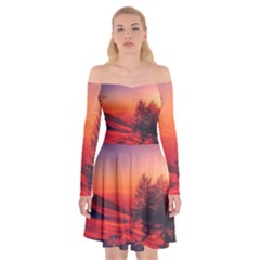 Italy Sunrise Sky Clouds Beautiful Off Shoulder Skater Dress by Simbadda