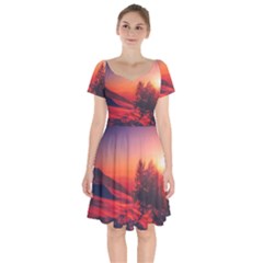 Italy Sunrise Sky Clouds Beautiful Short Sleeve Bardot Dress by Simbadda