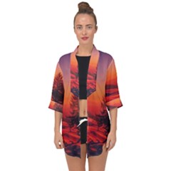 Italy Sunrise Sky Clouds Beautiful Open Front Chiffon Kimono by Simbadda