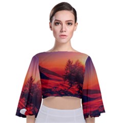 Italy Sunrise Sky Clouds Beautiful Tie Back Butterfly Sleeve Chiffon Top by Simbadda