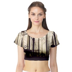 Forest Fog Hirsch Wild Boars Short Sleeve Crop Top by Simbadda