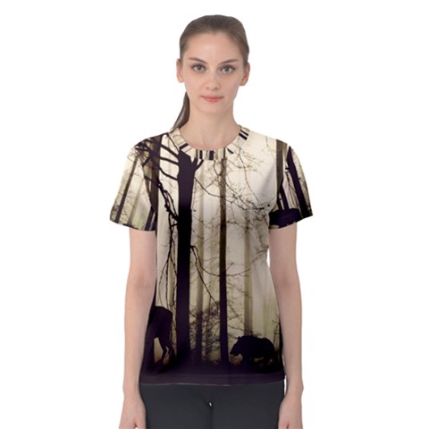 Forest Fog Hirsch Wild Boars Women s Sport Mesh Tee by Simbadda