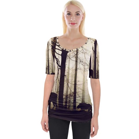 Forest Fog Hirsch Wild Boars Wide Neckline Tee by Simbadda