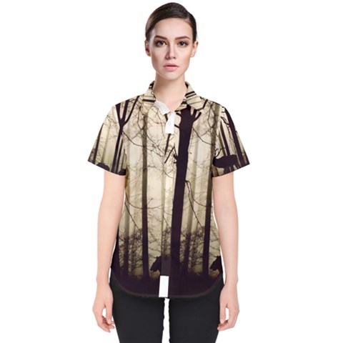 Forest Fog Hirsch Wild Boars Women s Short Sleeve Shirt by Simbadda