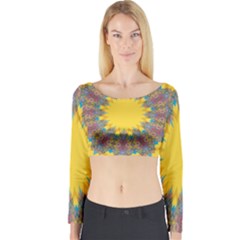 Star Quilt Pattern Squares Long Sleeve Crop Top by Simbadda