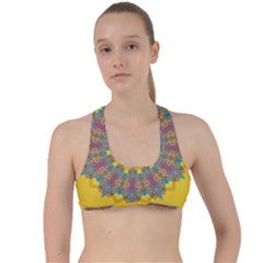 Star Quilt Pattern Squares Criss Cross Racerback Sports Bra by Simbadda