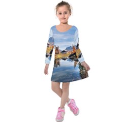 Dolomites Mountains Italy Alpine Kids  Long Sleeve Velvet Dress by Simbadda