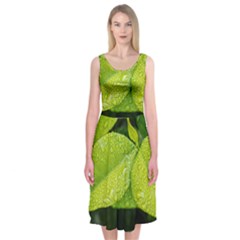 Leaf Green Foliage Green Leaves Midi Sleeveless Dress by Simbadda