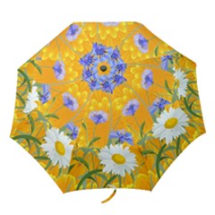 Flowers Daisy Floral Yellow Blue Folding Umbrellas by Simbadda