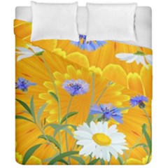 Flowers Daisy Floral Yellow Blue Duvet Cover Double Side (california King Size) by Simbadda