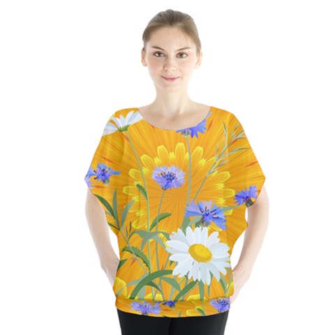 Flowers Daisy Floral Yellow Blue Blouse by Simbadda