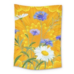 Flowers Daisy Floral Yellow Blue Medium Tapestry by Simbadda