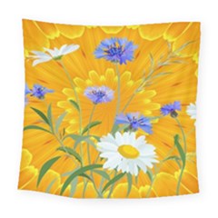 Flowers Daisy Floral Yellow Blue Square Tapestry (large) by Simbadda