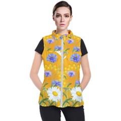 Flowers Daisy Floral Yellow Blue Women s Puffer Vest by Simbadda