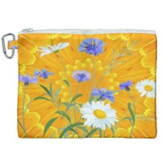 Flowers Daisy Floral Yellow Blue Canvas Cosmetic Bag (xxl) by Simbadda