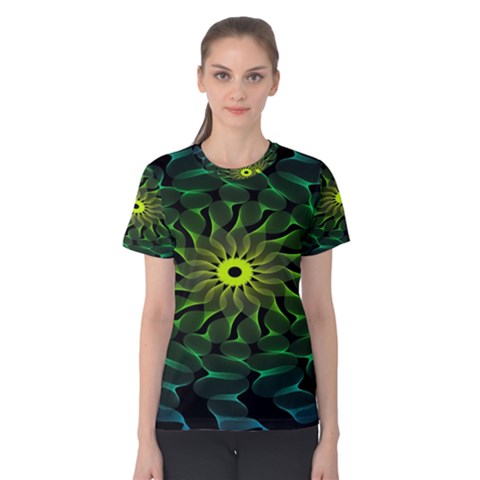 Abstract Ribbon Green Blue Hues Women s Cotton Tee by Simbadda