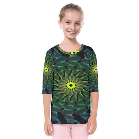 Abstract Ribbon Green Blue Hues Kids  Quarter Sleeve Raglan Tee by Simbadda