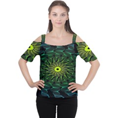 Abstract Ribbon Green Blue Hues Cutout Shoulder Tee