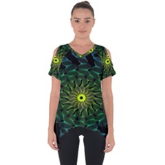 Abstract Ribbon Green Blue Hues Cut Out Side Drop Tee by Simbadda