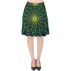 Abstract Ribbon Green Blue Hues Velvet High Waist Skirt