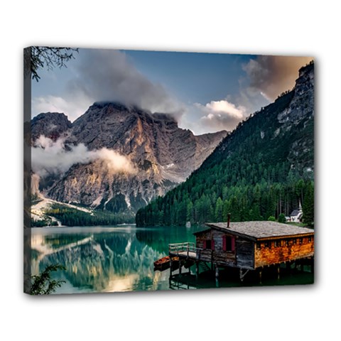 Italy Mountains Pragser Wildsee Canvas 20  X 16  by Simbadda