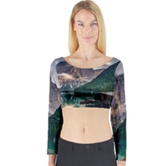 Italy Mountains Pragser Wildsee Long Sleeve Crop Top by Simbadda